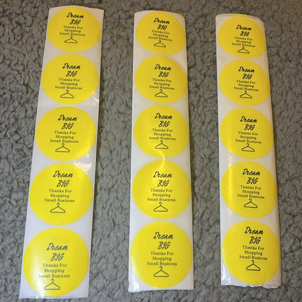 Hand Crafted “Dream Big” Thank You 2” Stickers Yellow Color